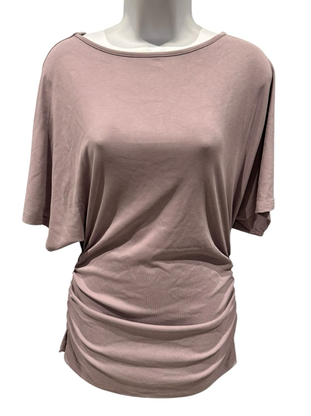OGL | Sandwashed Effortless Boatneck Batwing Sleeve Side Ruched Top Purple Fog L - Picture 5 of 16